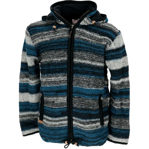 Kuschelige Gefütterte Strickjacke, Gestreifte Wolljacke, Nepaljacke - Modell 15, Herren, Blau, Wolle, Größe: L