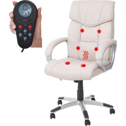 Massage-Bürostuhl HWC-A71, Drehstuhl Chefsessel, Heizfunktion Massagefunktion Kunstleder creme