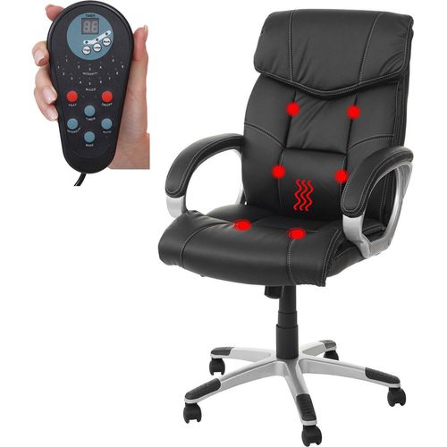 Massage-Bürostuhl HWC-A71, Drehstuhl Chefsessel, Heizfunktion Massagefunktion Kunstleder schwarz