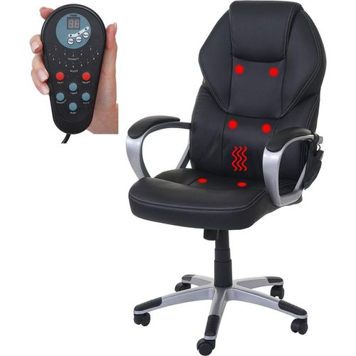 Massage-Bürostuhl HWC-A69, Drehstuhl Chefsessel, Heizfunktion Massagefunktion Kunstleder schwarz