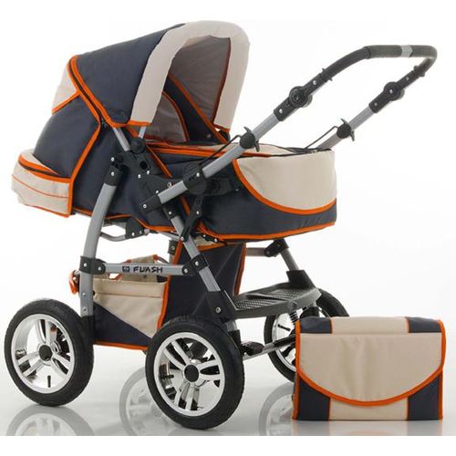 Kinderwagen-Set Flash 2 in 1 in Grau-Orange-Creme - 14 Teile - in 18 Farben erhältlich