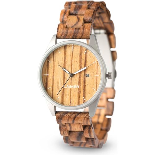 Laimer 0076 Herren Holzuhr Ulli Analog Quarz Zebranoholz-Armband Ø 40 mm
