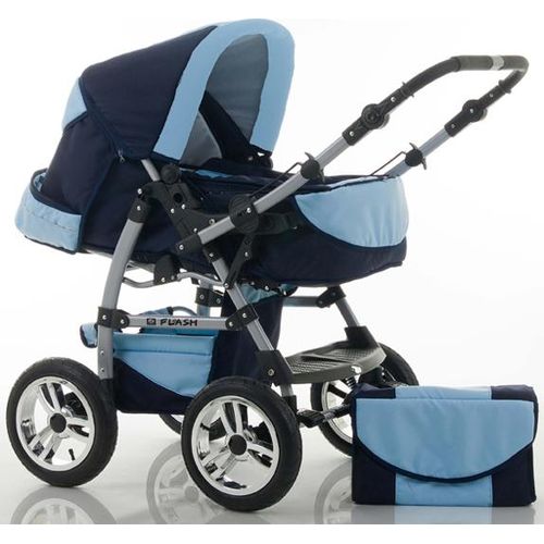 Kinderwagen-Set Flash 2 in 1 in Navy-Hellblau - 14 Teile - in 18 Farben erhältlich