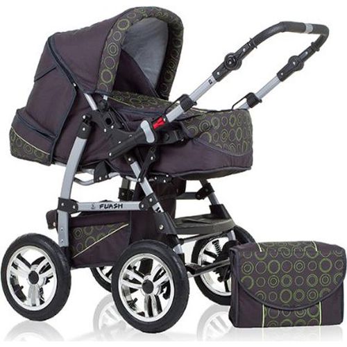 Kinderwagen-Set Flash 2 in 1 in Grau-grünes Dekor - 14 Teile - in 18 Farben erhältlich