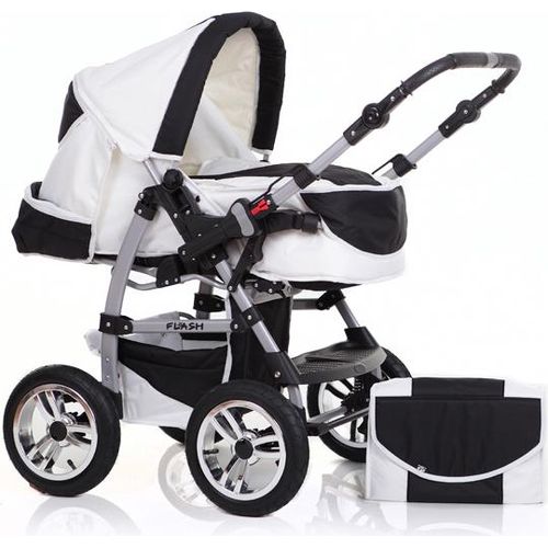 Kinderwagen-Set Flash 2 in 1 in Weiß-Schwarz - 14 Teile - in 18 Farben erhältlich