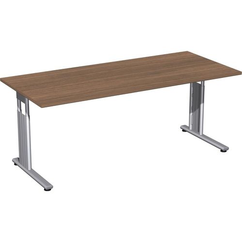 C-Fuß Flex Schreibtisch, gerade, höhenverstellbar, verschiedene Größen und Farben, Farbe Nachbildung:Nussbaum, Größe Tischplatte:180 x 80 cm