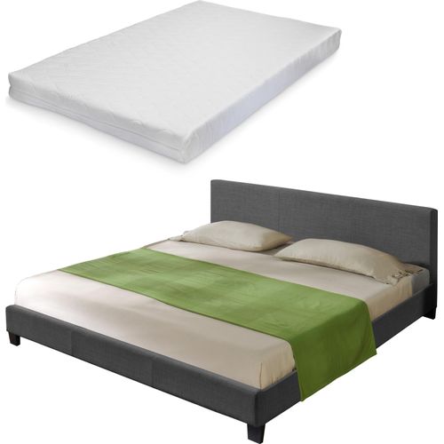 Textil Doppelbett + Matratze Polsterbett 180x200cm Bett Lattenrost Stoff CORIUM