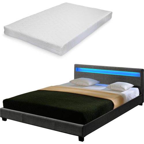 LED Textil Doppelbett + Matratze Polsterbett 140x200cm Bett-Gestell Stoff CORIUM