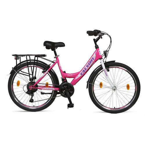 Talson Mädchen-Fahrrad 24 Zoll, 21-GG-Shimano, mit Beleuchtung und Gepäckträger, Farbe Rosa