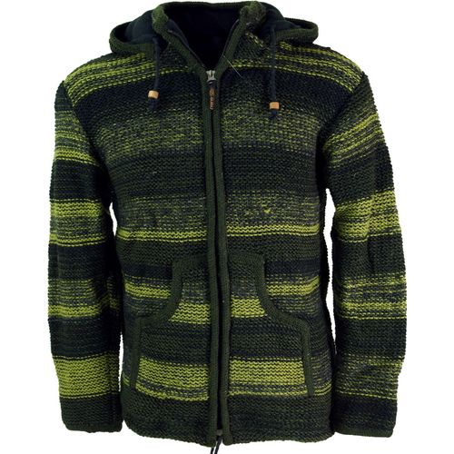 Strickjacke Wolljacke Nepaljacke Batik Olive - Modell 25, Herren, Grün, Wolle, Größe: XXL