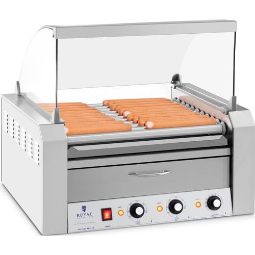 Royal Catering Hot Dog Grill - 11 Rollen - Wärmeschublade - Edelstahl