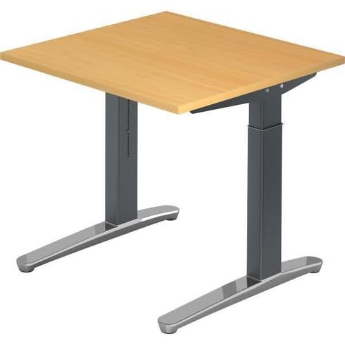 Schreibtisch XB-Serie | inkl. Kabelwanne | C-Fuß | höheneinstellbar, Größe Tischplatte:80 x 80 cm, Farbe Tischplatte:Buche, Farbe Gestell:Graphit / Alu poliert