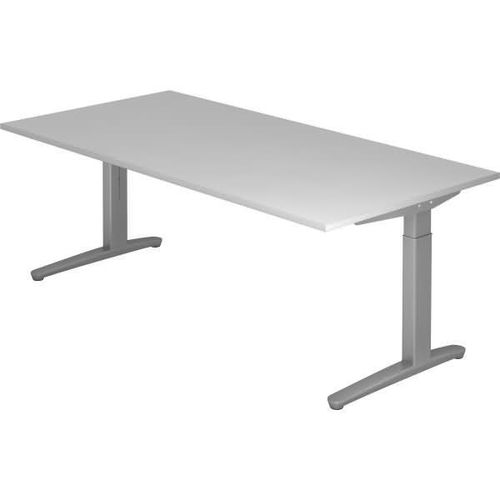Schreibtisch XB-Serie | inkl. Kabelwanne | C-Fuß | höheneinstellbar, Größe Tischplatte:200 x 100 cm, Farbe Tischplatte:Grau, Farbe Gestell:Silber