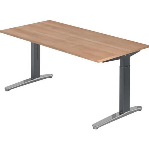 Schreibtisch XB-Serie | inkl. Kabelwanne | C-Fuß | höheneinstellbar, Größe Tischplatte:160 x 80 cm, Farbe Tischplatte:Nussbaum, Farbe Gestell:Graphit / Alu poliert