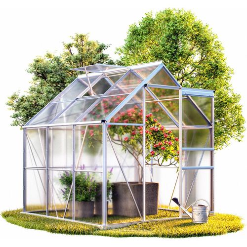 GARDEBRUK® Aluminium Gewächshaus 3,6m² mit Fundament 190x190cm inkl. Dachfenster Treibhaus Garten Frühbeet Aufzucht 5,8m³