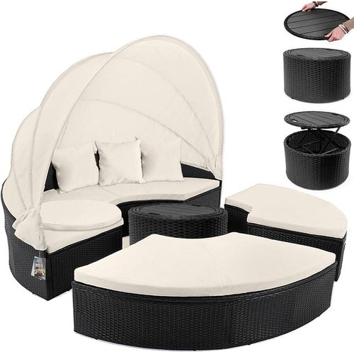 CASARIA® Sonnenliege Sonneninsel Wetterfest mit Tisch 185cm Gartenliege 2 Personen Faltbares Sonnendach Relaxliege Gartenmöbel Set Lounge Outdoor Schwarz