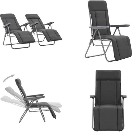 vidaXL Klappbare Gartenstühle mit Polstern 2 Stk. Grau - Campingstuhl - Campingstühle - Klappstuhl - Klappstühle