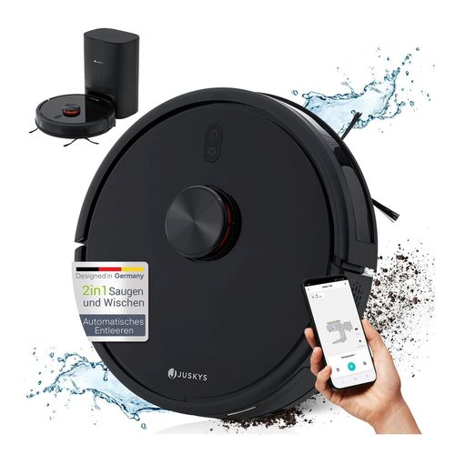 Juskys Saugroboter EcoTrek M300 - Absaugstation, Wischfunktion, Laser LDS-Navigation, App-Steuerung