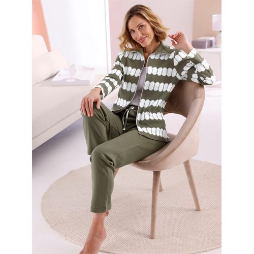 Hausanzug FEEL GOOD, Damen, Gr. 20/21, grün (khaki, ecru, bedruckt), 60% Baumwolle, 40% Polyester, Homewear-Sets