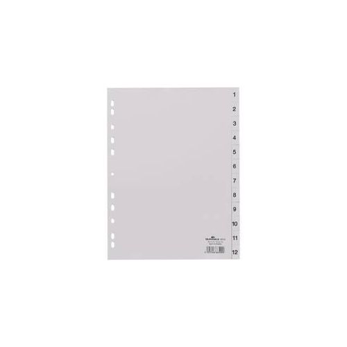 Durable 6512 Register DIN A4 1-12 Kunststoff Grau 12 Registerblätter geprägte Taben 651210
