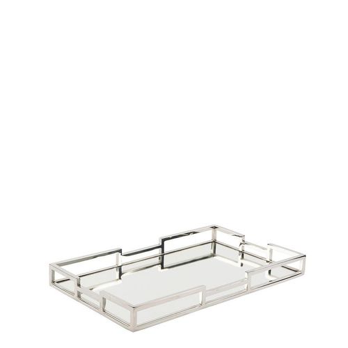 Fink Dekotablett , Silber , Metall, Glas , rund , 40x5x25 cm , Dekoration, Dekoartikel, Dekoteller & -tabletts