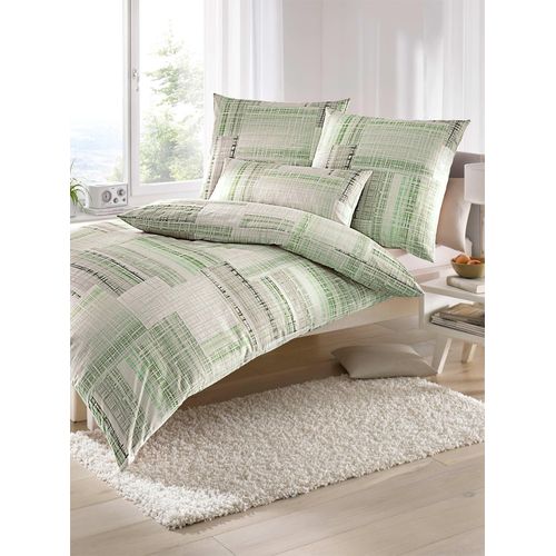 Bettwäsche BIBERNA Gr. 1, grün (lindgrün), B/L: 135cm x 200cm, 3 tlg., Seersucker, Seersucker, B/L: 80cm x 80cm, Seersucker, 100% Baumwolle, Bettwäsche
