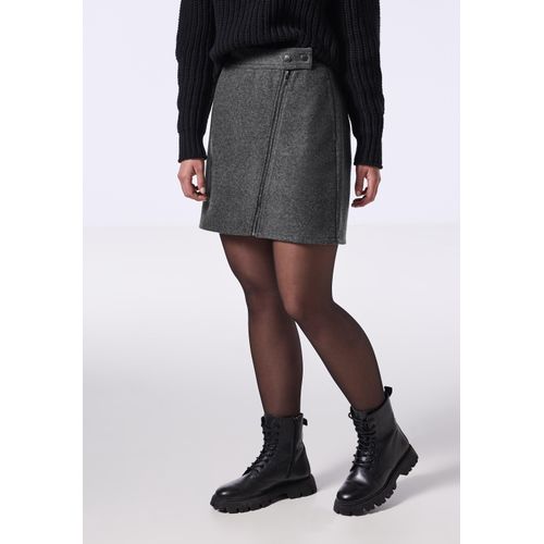 Minirock STREET ONE STUDIO, Damen, Gr. 42, grau (gravel grau meliert), Stoff, 90% Polyester, 10% Viskose, unifarben, casual, normal kniefrei, Röcke, mit Reißverschluss-Deko