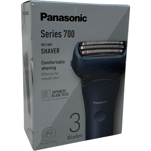Panasonic Series 700 ES-ALT4B 3-Klingen-Nass- & Trocken-Rasierer für Männer, tragbar, kabellos, wasserdicht, Bartdichtesensor, flexibler Rasierkopf, ausklappbarer Trimmer, Dunkelblau