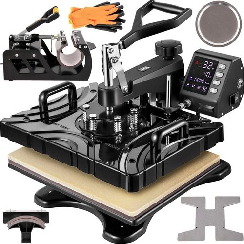 6-in-1 Heat Press Maschine 1000 W T-Shirt Presse 38x29 cm - Schwarz & Digitaler LED-Temperatur- und Zeitkontroller