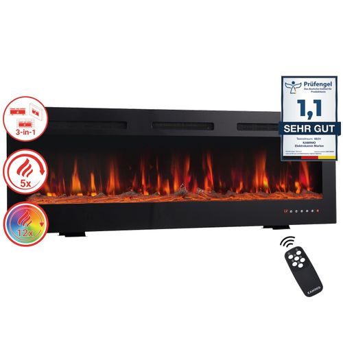 KAMINIO Elektrokamin MARLON - Elektrischer 3-in-1 Kamin mit Heizung, 3D-Flammeneffekt, 12 Flammenfarben, Fernbedienung - 50 Zoll