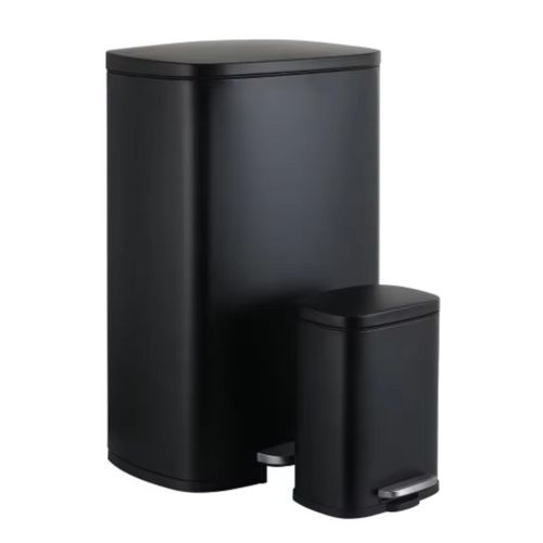 Mülleimer für Küchenabfälle – Leise schließend, wischfester Treteimer aus gebürstetem Edelstahl, Satin-Nickel – 50L + 5L – Schwarz
