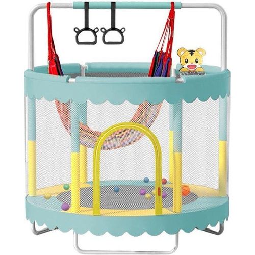 Kindertrampolin 140 cm mit Schutznetz, Schaukel und Ausstattung Blau