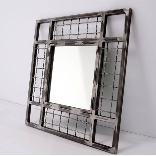 CHYRKA® Spiegel (60x60 cm) HALICZ hängender Spiegel Wandspiegel Wohnzimmerspiegel Schlafzimmerspiegel Garderobenspiegel Flurspiegel Metall Glas Loft Handmade Vintage Deco