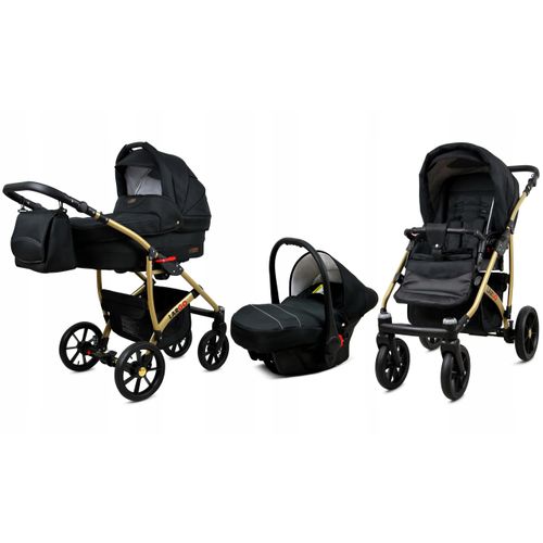BabyLux® Largo | 3in1 Kinderwagen Bambimo | Black | Kombikinderwagen | Kinderwagenset | Buggy + Baby