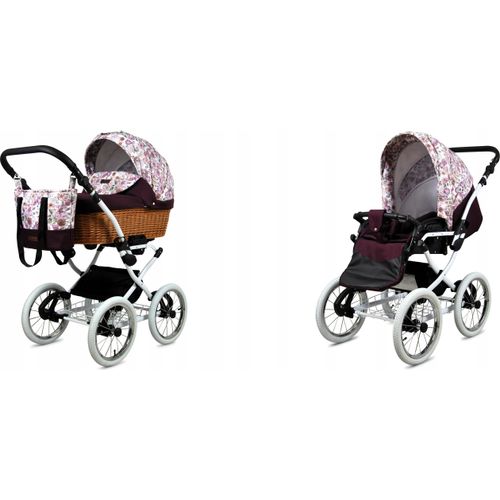 Babylux® Classic White | 2in1 Kinderwagen Bambimo | Maroon Flowers | Kombikinderwagen | Kinderwagens