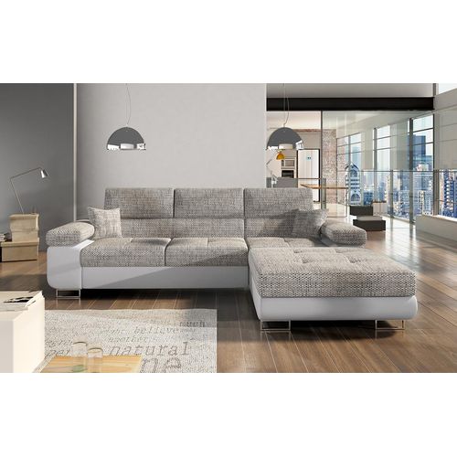 Armando Ecksofa 280 x 205 cm Grau-Beige / Weiß (Webstoff / Kunstleder), Ausführung:Rechts