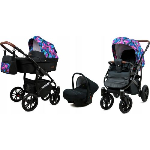 BabyLux® Optimal | 3in1 Kinderwagen Bambimo | Colorful Feathers | Kombikinderwagen | Kinderwagenset