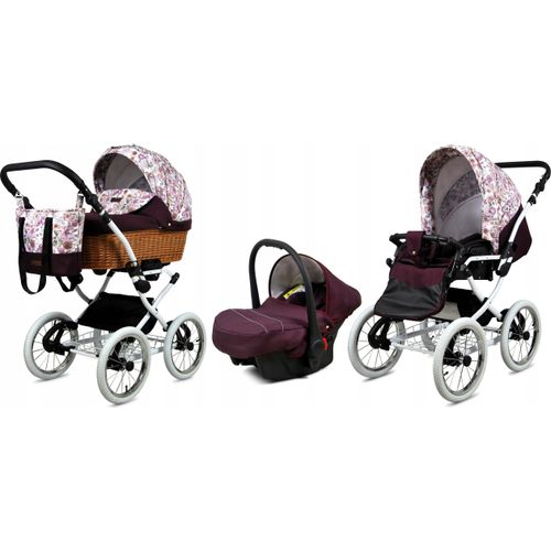 Babylux® Classic White | 3in1 Kinderwagen Bambimo | Maroon Flowers | Kombikinderwagen | Kinderwagens