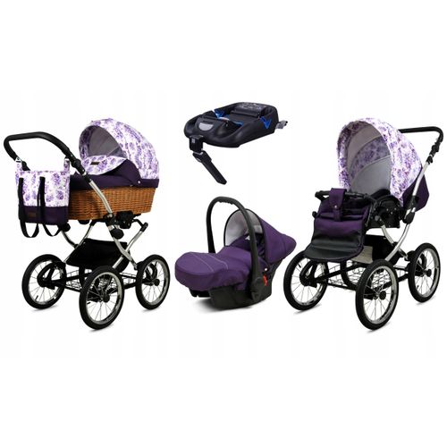 Babylux® Classic Exclusive | 4in1 Kinderwagen Bambimo | Lilac Flowers | Kombikinderwagen | Kinderwag
