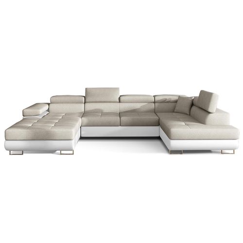 NABBI Ecksofa U mit Zerlegung Rossano U P - beige / weiß