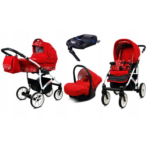 BabyLux® Largo | 4in1 Kinderwagen Bambimo | Red Flowers | Kombikinderwagen | Kinderwagenset