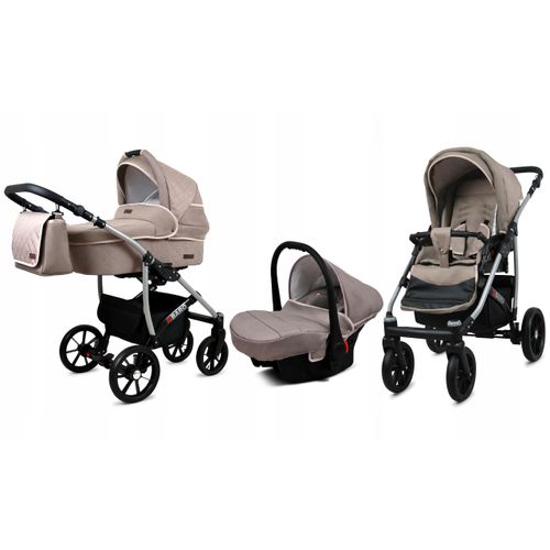 BabyLux® Qbaro | 3in1 Kinderwagen Bambimo | Khaki | Kombikinderwagen | Kinderwagenset | Buggy + Baby