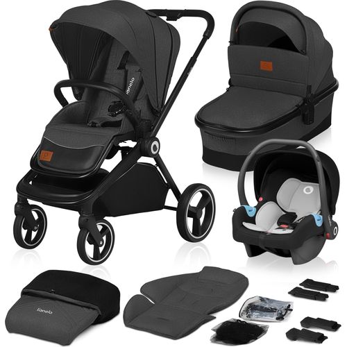 LIONELO Mika 3in1 Set Kinderwagen, Babywanne, Babyschale. Im Set Moskitonetz, Fußabdeckung, Regenschutz. Wartungsfreie Gummiräder. Leichte Konstruktion