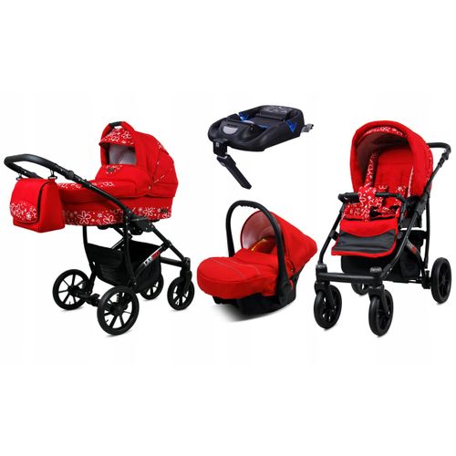 BabyLux® Largo | 4in1 Kinderwagen Bambimo | Red Flowers | Kombikinderwagen | Kinderwagenset