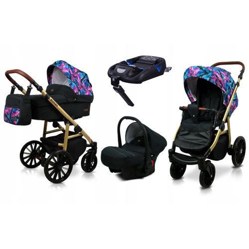 BabyLux® Aspero | 4in1 Kinderwagen Bambimo | Colorful Feathers | Kombikinderwagen | Kinderwagenset |