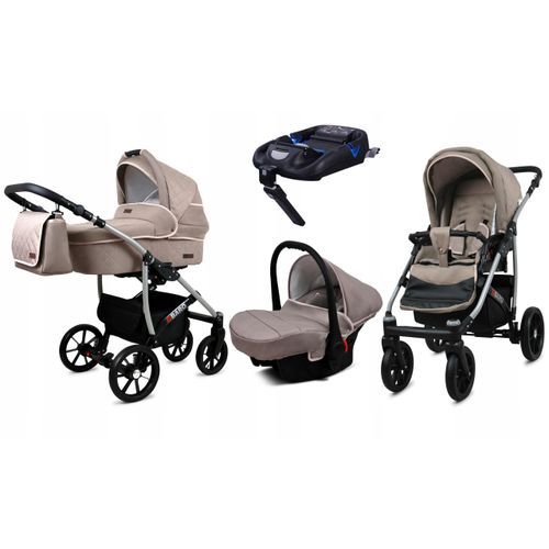 BabyLux® Qbaro | 4in1 Kinderwagen Bambimo | Khaki | Kombikinderwagen | Kinderwagenset | Isofix-Basis
