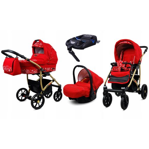BabyLux® Largo | 4in1 Kinderwagen Bambimo | Red Flowers | Kombikinderwagen | Kinderwagenset