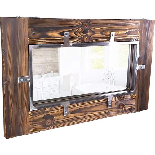 CHYRKA® Spiegel (Natur, 60x100 cm) hängender Spiegel Wandspiegel Wohnzimmerspiegel Schlafzimmerspiegel Holzspiegel Garderobenspiegel Flurspiegel Massivholz Holz Glas Loft Handmade Vintage Deco