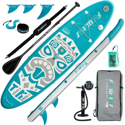 FunWater - Aufblasbares Stand Up Paddle Board,SUP Board, Stand Up Paddle Board,Surfboard Komplettes Zubehör, 320x83x15cm-TIKI-Türkis