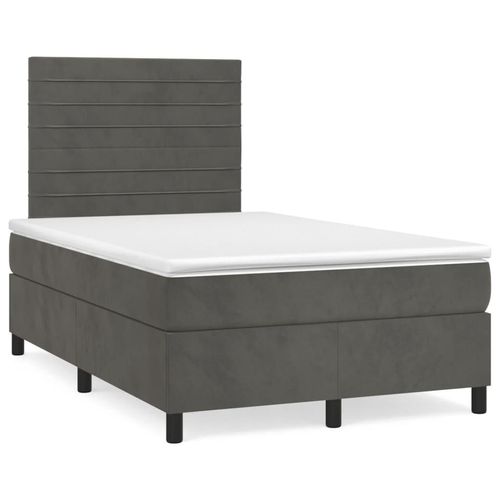 Boxspringbett Mit Matratze & Led Samt Dunkelgrau | Größe: 120 x 190 cm | Modell: Horizontale Streifen